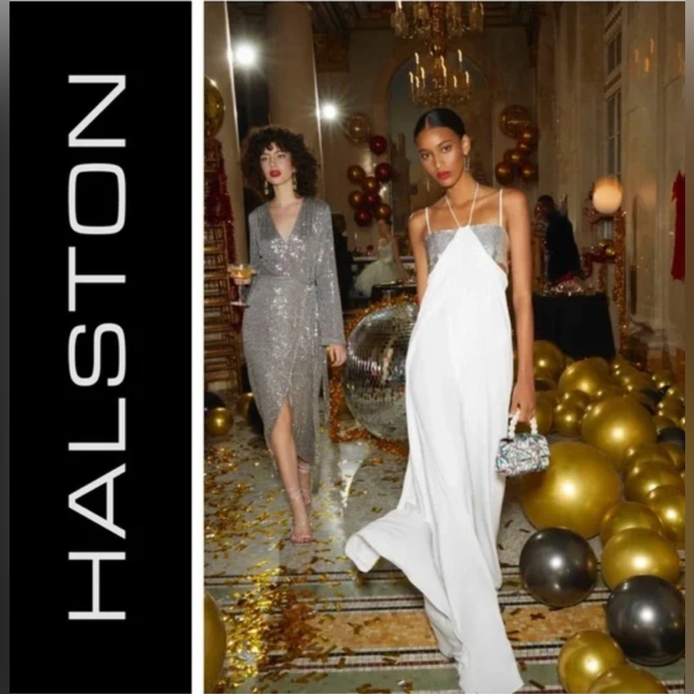 Halston Ivory Del Sequined Jersey Jumpsuit - size 10 - New with Tags $595 - Picture 2 of 6